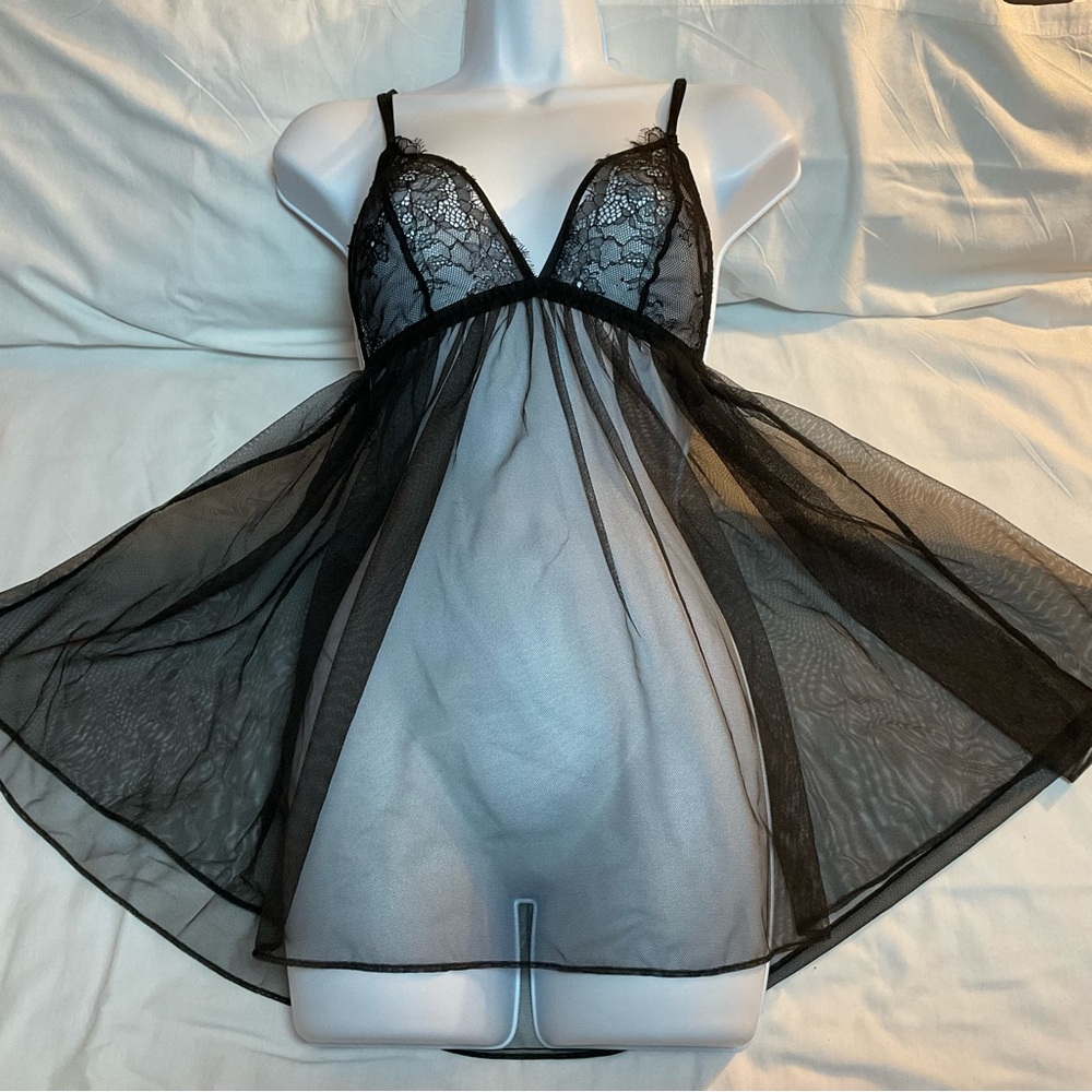 Victoria's Secret Black Mesh Lace Chemise